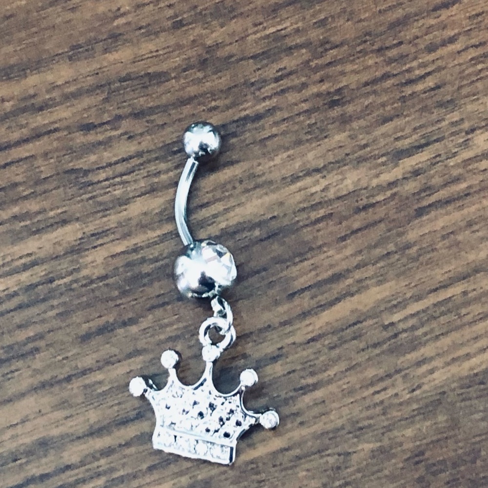 Princess crown dangle belly button ring